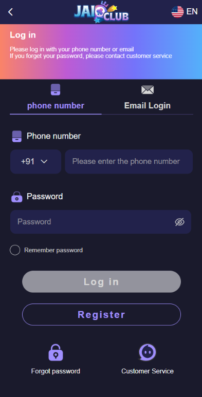 Jai Club Game - Login